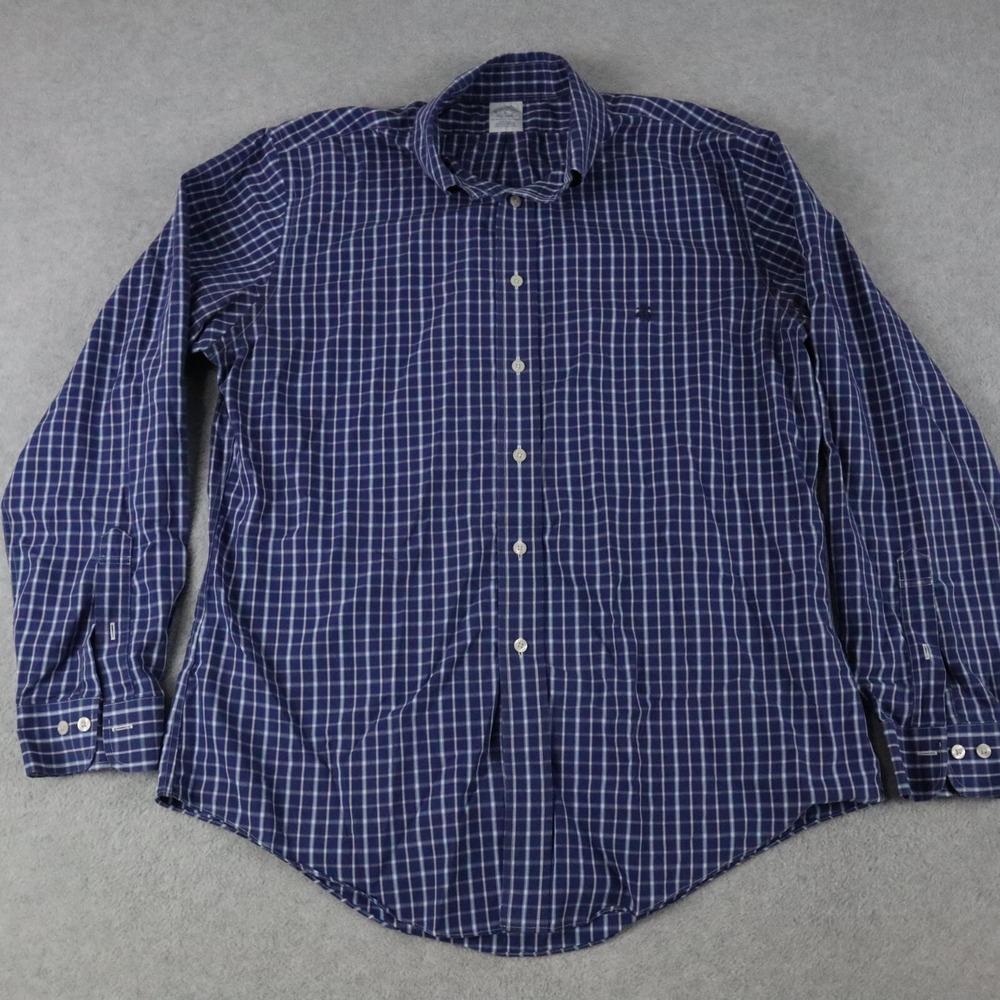 Brooks Brothers Shirt Mens Large Non Iron Button Down Blue Plaid Long Sleeve